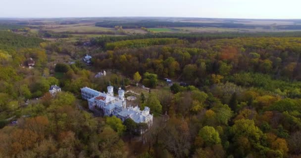 Повітряний вид на старий покинутий палац у Шарівці (Харківська область). — стокове відео