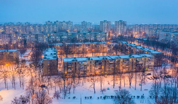 Ukrayna Harkiv Deki Saltivka Yerleşim Bölgesine Kış Akşamı Hava Manzarası — Stok fotoğraf
