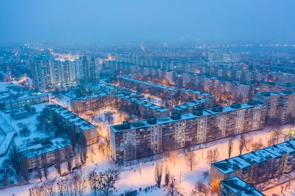 Winter evening aerial view to residential area Saltivka in Kharkiv — Stock Photo, Image