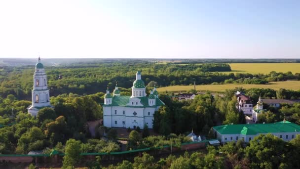 Vista aérea para o Mosteiro Salvador-Transfiguração Mhar, Ucrânia — Vídeo de Stock