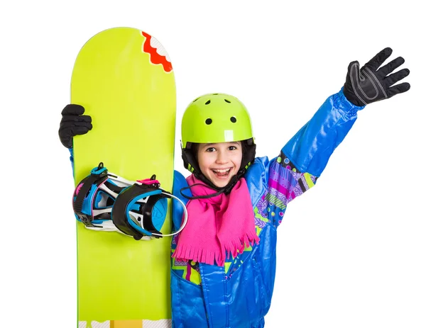 Happy girl with snowboard — Stock Photo, Image
