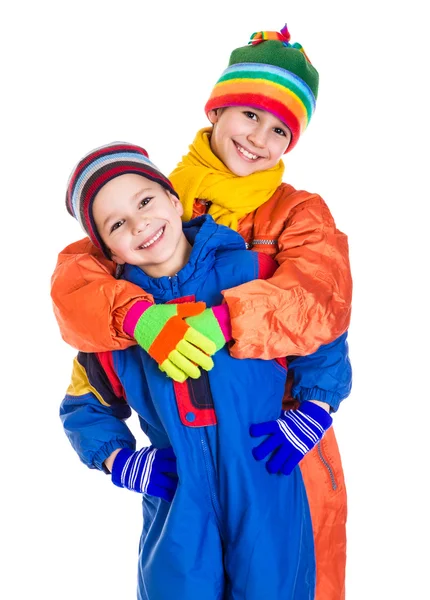 Two kids in winter clothes — Stock Photo, Image