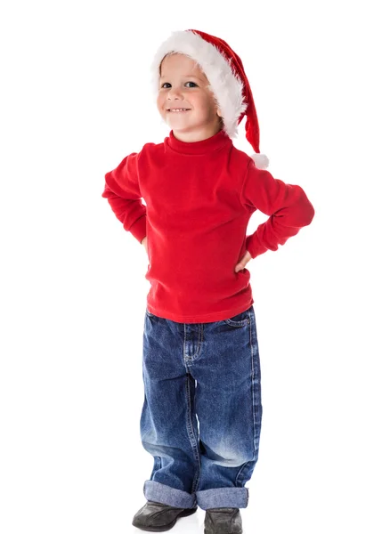 Rapaz sorridente de chapéu de Natal — Fotografia de Stock