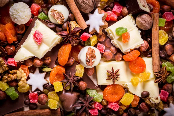 Background with sweets and chocolate — Stock Photo, Image