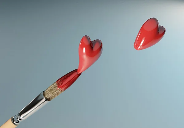 Illustration Brush Dripping Heart Shaped Drops — Stock Photo, Image