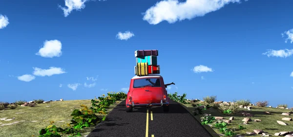 Illustration Car Loaded Suitcases Wheat Fields — Stock Photo, Image