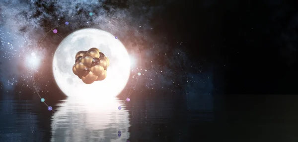 異なる色と月の原子の3Dイラスト — ストック写真