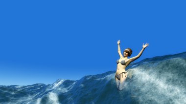 Denizde yüzen bir kadının 3D çizimi