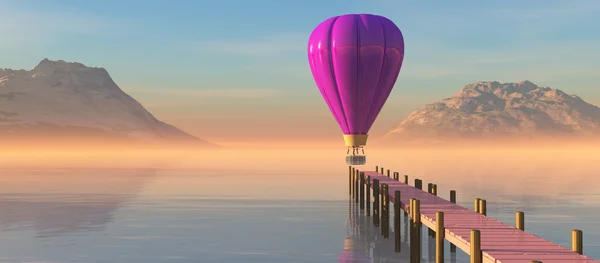 Zonsondergang en hete lucht ballon — Stockfoto