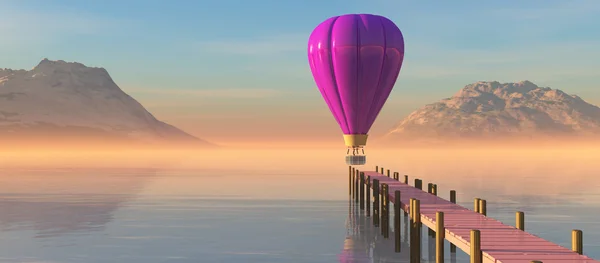 Puesta de sol y globo aerostático — Foto de Stock