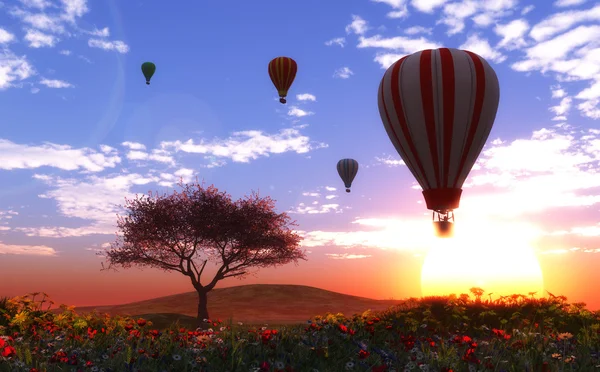 Landscaoe i gorące powietrze balony — Zdjęcie stockowe
