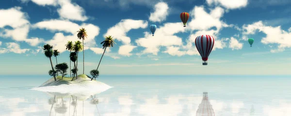 Landscaoe and hot air balloons — Stock Photo, Image