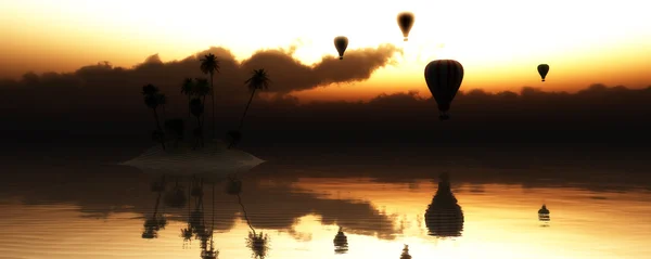 Landscaoe y globos de aire caliente — Foto de Stock