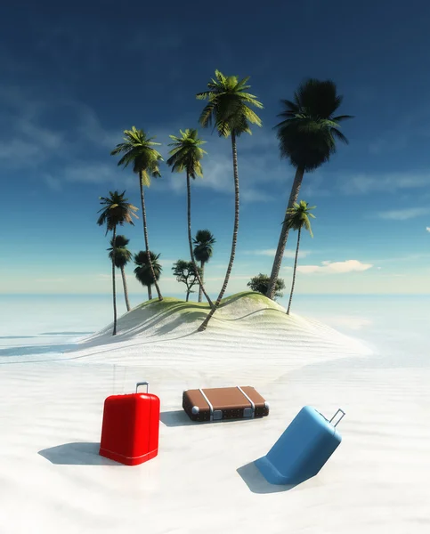 Koffer und Insel-Illustration — Stockfoto