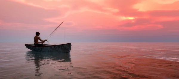 Balıkçı teknesi ve gün batımı — Stok fotoğraf