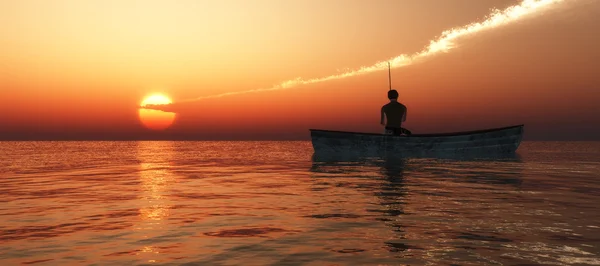 Memancing perahu dan matahari terbenam — Stok Foto