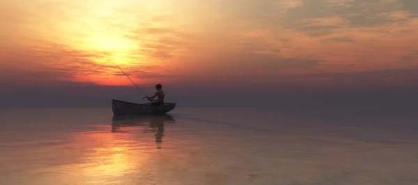 漁船と夕日 — ストック写真