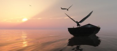 Kartal bir teknede tünemiş