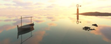 geleneksel yel değirmeni ve geleneksel tekne 