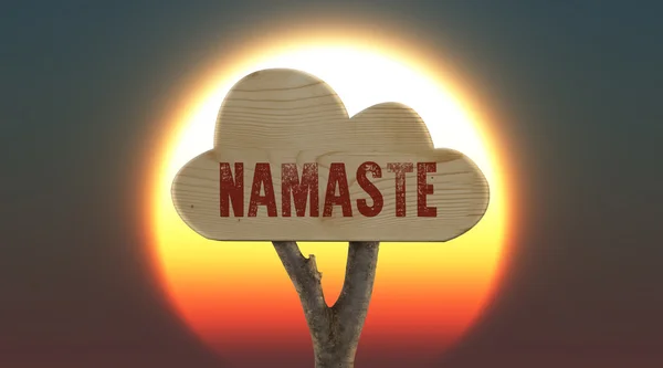 Wooden sign indicating namaste — Stock Photo, Image