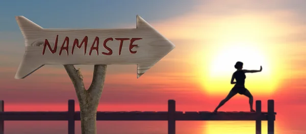 Wooden sign indicating namaste — Stock Photo, Image