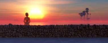 kadın ve tropikal plaj