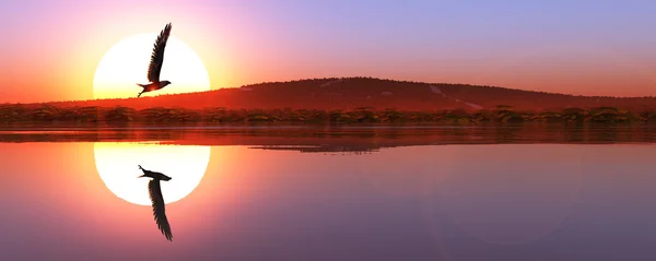 Ilustração Uma Paisagem Com Uma Águia Voadora — Fotografia de Stock