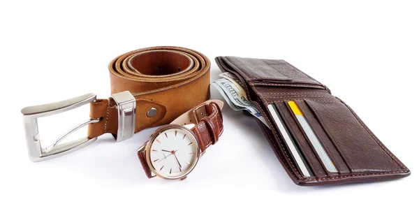 Male objects. watch,belt and the wallet — Stock Photo, Image