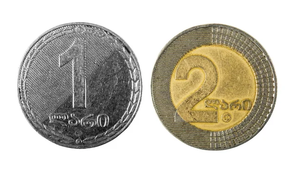 Грузинские монеты лари на белых — стоковое фото