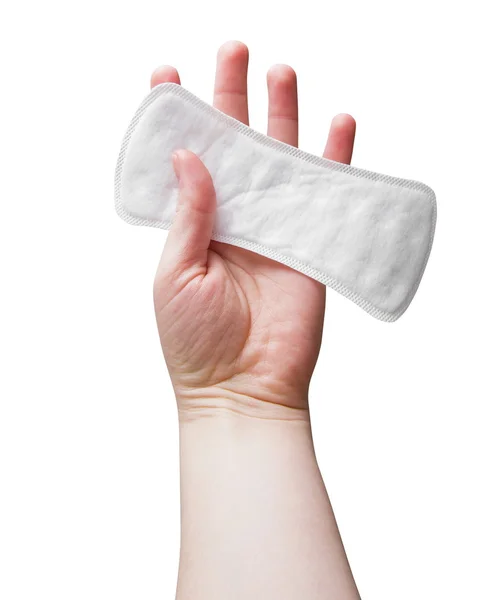 Ženské ruce s podložkou na bílém pozadí — Stock fotografie