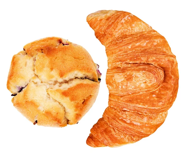Croissant e muffin isolado em branco — Fotografia de Stock