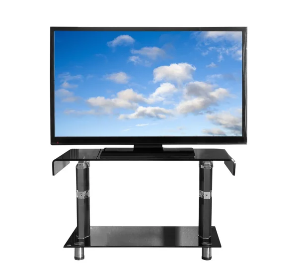 TV em stand com foto — Fotografia de Stock