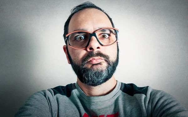 Funny Man Beard Making Expressions — Stock Photo, Image