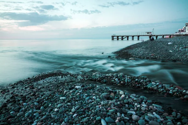 Larga Exposición Mar Noche Batumi Georgia — Foto de Stock