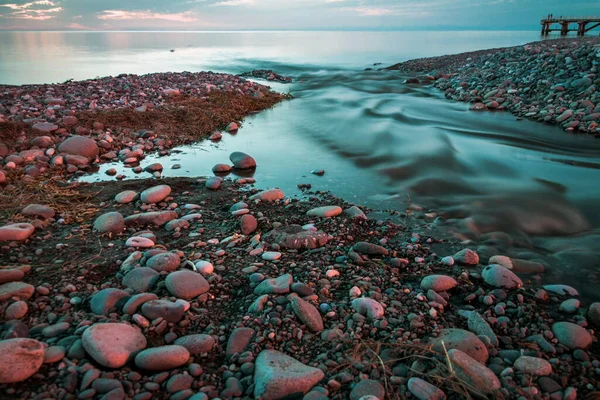 Lunga Esposizione Colpo Mare Serale Batumi Georgia — Foto Stock