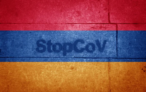 Sinal Stopcov Pintado Bandeira — Fotografia de Stock