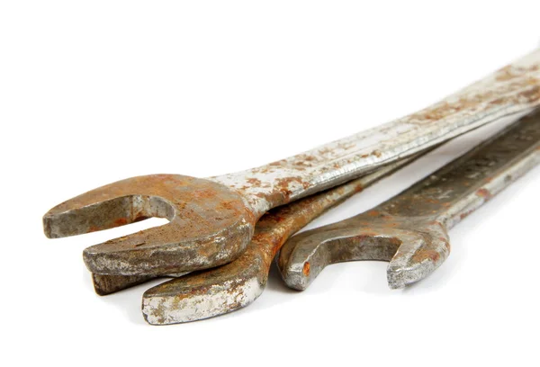 Old wrench on white — Stock Photo, Image