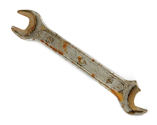 Old wrench on white — Stock Photo, Image