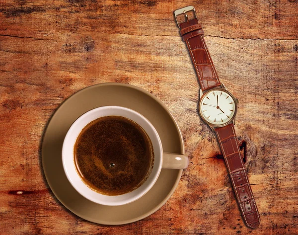 Vintage clock and coffee — Stock Photo, Image