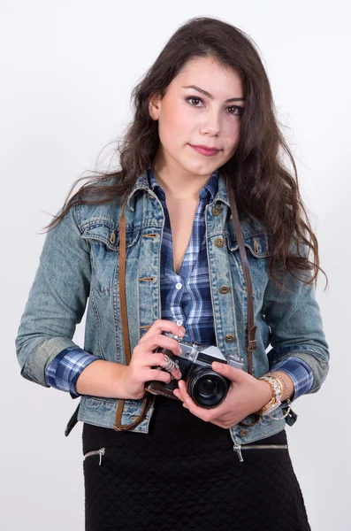 Menina com câmera — Fotografia de Stock