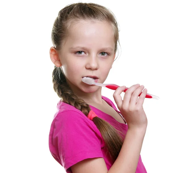 Chica con cepillo de dientes — Foto de Stock