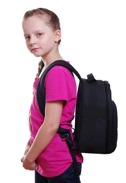 Schulmädchen mit Tasche — Stockfoto