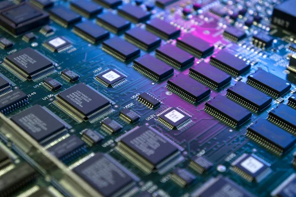 Microchips on a circuit board — Stock Photo, Image