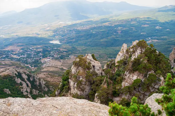 Vista Una Verde Valle Selvaggia Con Sfondo Montano Una Giornata — Foto Stock