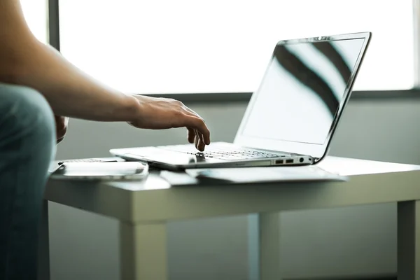 The hands of men working in stylish and classy laptop — Stock Photo, Image