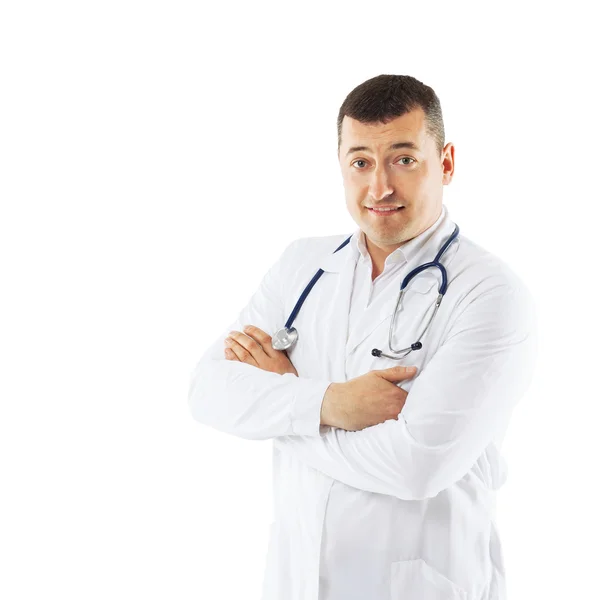 Крупный план счастливого старшего врача со стетоскопом — стоковое фото