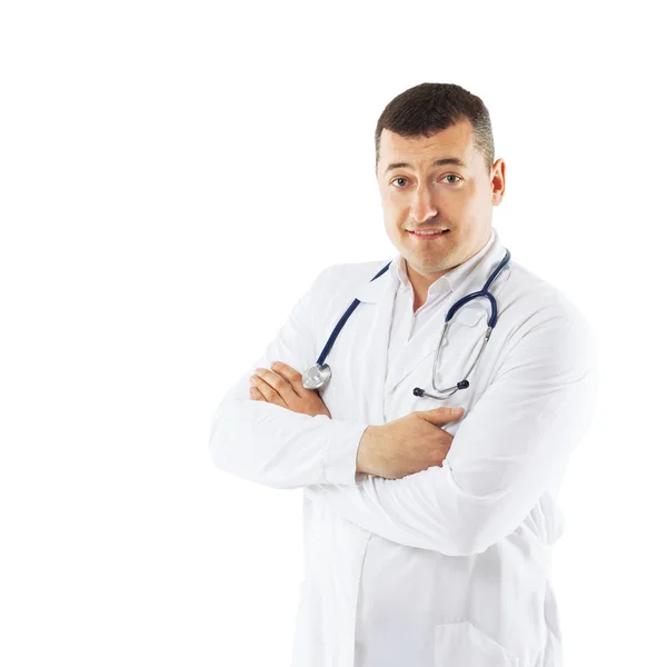 Closeup portrait of a happy senior doctor with stethoscope — Stock Photo, Image