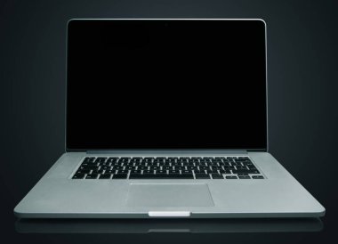 Siyah ekranlı bilgisayarı aç. fotokopi alanı olan bir fotoğraf.