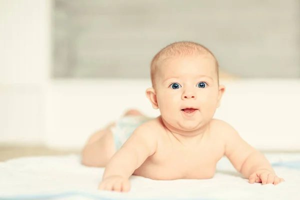 Adorable baby in nursery. photo with space for text — Stock Photo, Image