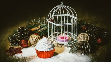 Güzel Noel kompozisyonu. Fotokopi alanı ile fotoğraf.